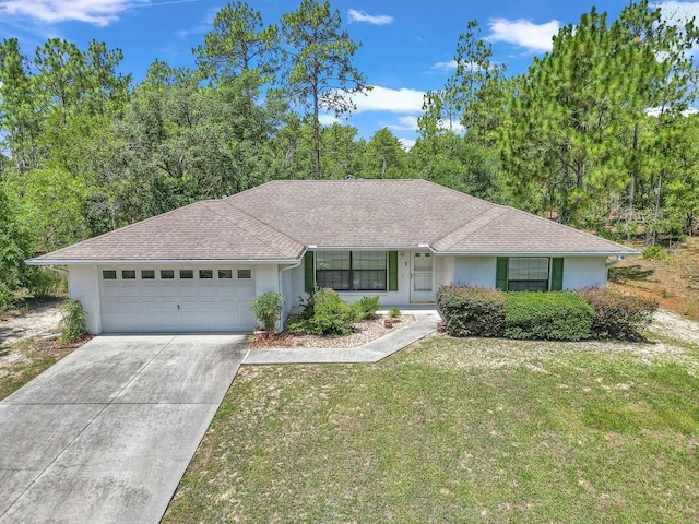 7120 N Glenridge Cir, Citrus Springs, FL 34434 - ranch-style house featuring stucco siding, a garage, a front lawn, and concrete driveway