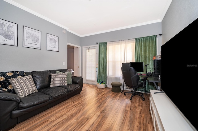 3707 Conroy Rd Unit 1715, Orlando, FL 32839 - living area with wood finished floors, an office area, and crown molding