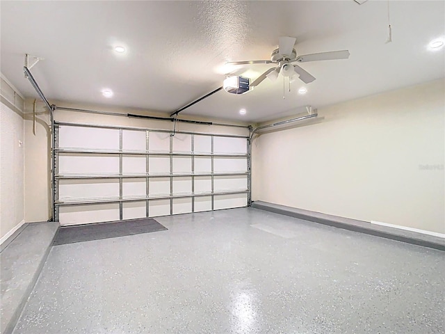 2641 Delcrest Dr, Orlando, FL 32817 - garage featuring a garage door opener, a ceiling fan, and recessed lighting