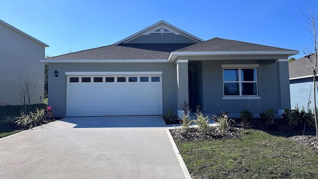 1274 Limbali St, Mount Dora, FL 32757 - ranch-style home with a garage, concrete driveway, roof with shingles, stucco siding, and a front yard