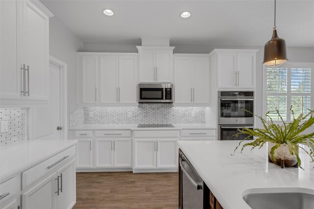 32004 Redtail Reserve Blvd, Sorrento, FL 32776 - kitchen with appliances with stainless steel finishes, white cabinets, decorative backsplash, light countertops, and recessed lighting