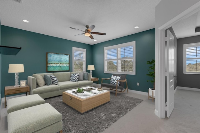 32004 Redtail Reserve Blvd, Sorrento, FL 32776 - living area featuring ceiling fan, a textured ceiling, recessed lighting, and carpet floors