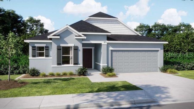 12515 Shafton Rd, Spring Hill, FL 34609 - view of front of house featuring a garage, driveway, stucco siding, and a front lawn