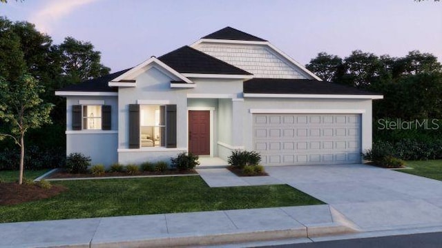 12515 Shafton Rd, Spring Hill, FL 34609 - view of front of home featuring a garage, driveway, stucco siding, and a front lawn