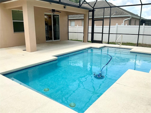 5917 Coquyt Dr, Mount Dora, FL 32757 - view of swimming pool with a patio, ceiling fan, and glass enclosure