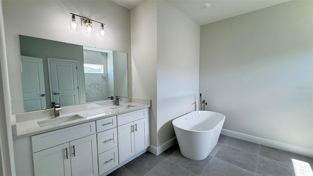 2500 SW 156th Ln Rd, Ocala, FL 34473 - full bath with a soaking tub, double vanity, tile patterned floors, and a shower