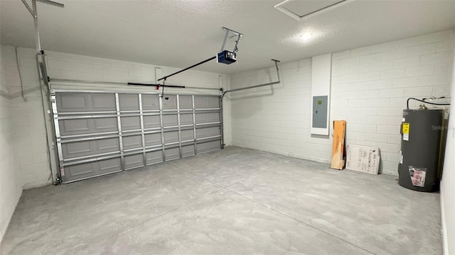 2500 SW 156th Ln Rd, Ocala, FL 34473 - garage featuring water heater, electric panel, a garage door opener, and concrete block wall