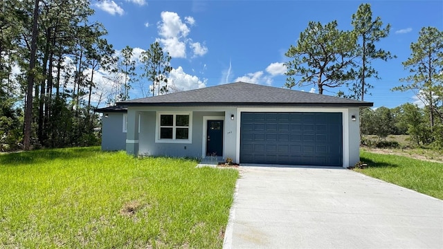 742 W Glenhaven Dr, Citrus Springs, FL 34434 - view of front of house featuring driveway, an attached garage, a front yard, and stucco siding