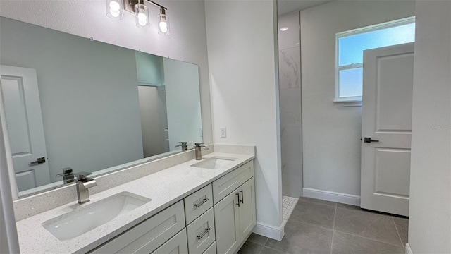 742 W Glenhaven Dr, Citrus Springs, FL 34434 - full bathroom featuring double vanity, tile patterned flooring, and a shower