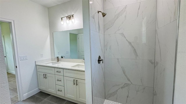 742 W Glenhaven Dr, Citrus Springs, FL 34434 - full bath with double vanity, a marble finish shower, and tile patterned flooring