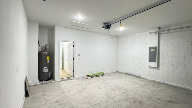 742 W Glenhaven Dr, Citrus Springs, FL 34434 - garage featuring water heater, a garage door opener, electric panel, and concrete block wall