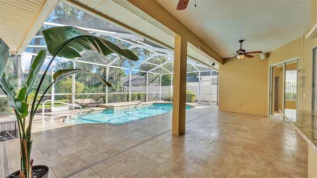 1455 Royal Forest Loop, Lakeland, FL 33811 - view of pool featuring ceiling fan, a patio, glass enclosure, and a jacuzzi