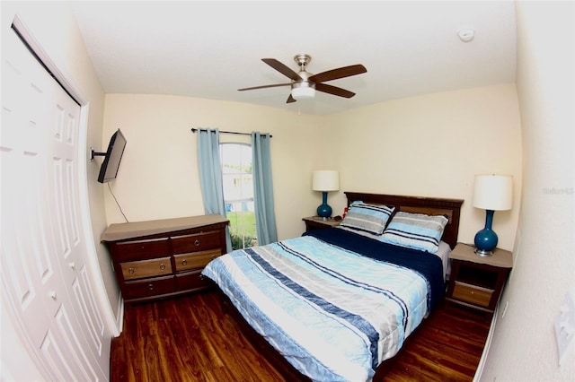 130 Winsor Ave, Davenport, FL 33837 - bedroom with wood finished floors, a closet, and a ceiling fan