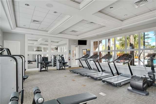 5172 Oakbourne Ave, Davenport, FL 33837 - exercise room featuring carpet and coffered ceiling