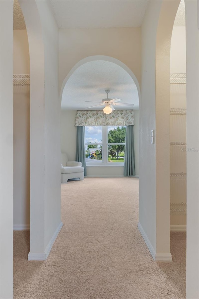 16243 Wilkinson Dr, Clermont, FL 34714 - hallway with carpet flooring and arched walkways