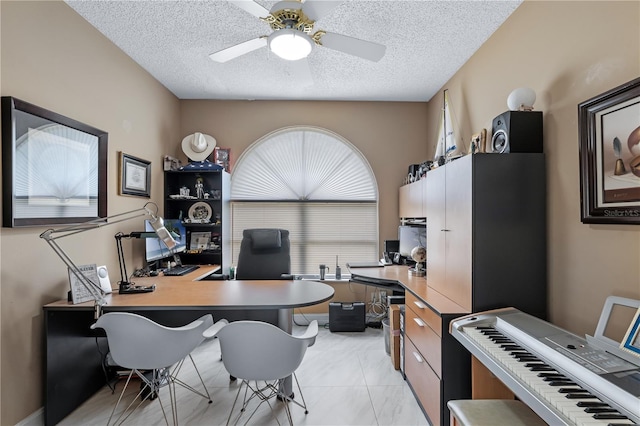 1225 Hollow Pine Dr, Oviedo, FL 32765 - home office featuring a textured ceiling and a ceiling fan