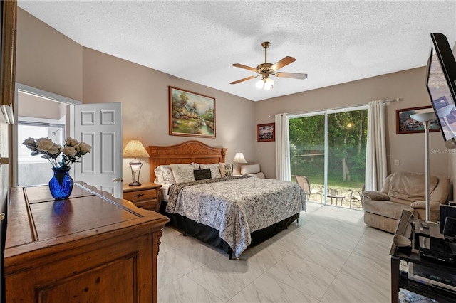 1225 Hollow Pine Dr, Oviedo, FL 32765 - bedroom featuring access to outside, a textured ceiling, and ceiling fan