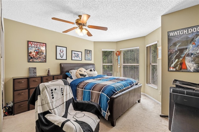 1225 Hollow Pine Dr, Oviedo, FL 32765 - bedroom with light carpet, ceiling fan, and a textured ceiling