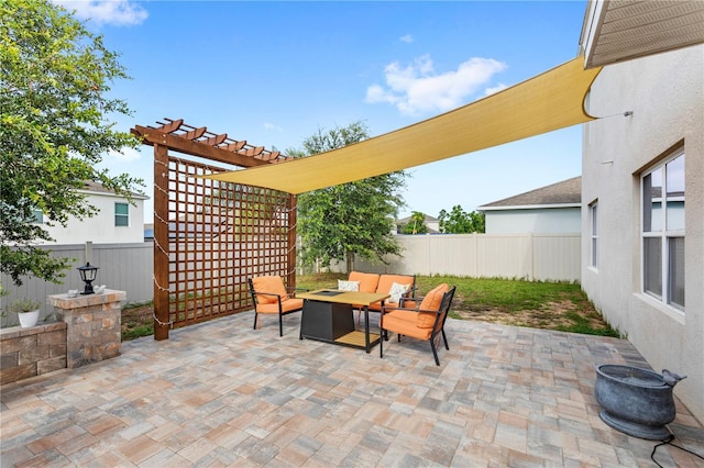 9024 Alba Ln, Kissimmee, FL 34747 - fenced backyard with a pergola, a patio area, and outdoor lounge area