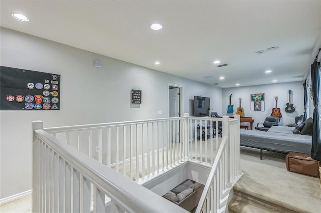 2032 Wavyleaf Ct, Apopka, FL 32712 - hall with an upstairs landing, carpet, and recessed lighting