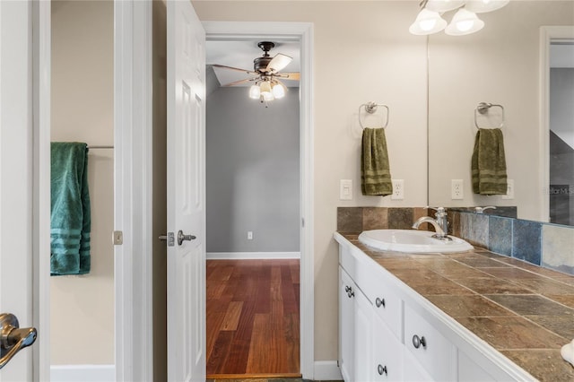 1443 Stone Trl, Enterprise, FL 32725 - bathroom featuring vanity, ceiling fan, and wood finished floors