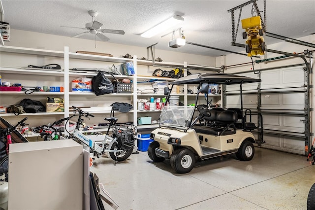 1443 Stone Trl, Enterprise, FL 32725 - garage featuring a garage door opener and ceiling fan