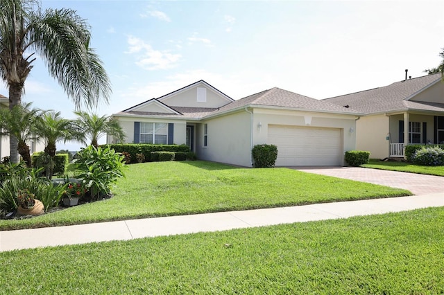 2362 Prairie Dunes, Clermont, FL 34711 - ranch-style house with stucco siding, an attached garage, decorative driveway, and a front yard