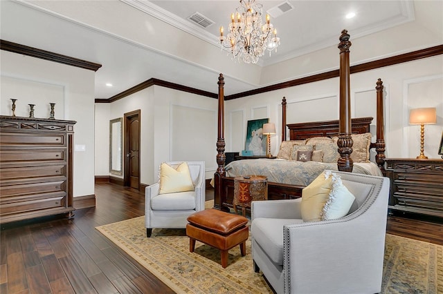 2388 Baronsmede Ct, Winter Garden, FL 34787 - bedroom with dark wood-type flooring, a chandelier, ornamental molding, and recessed lighting