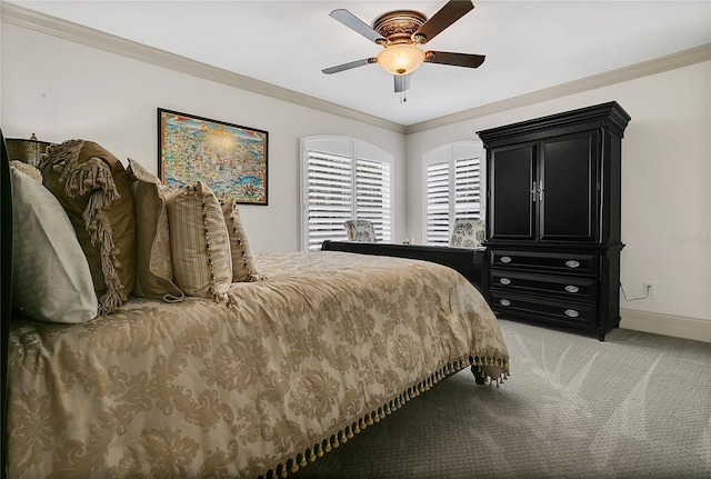 2388 Baronsmede Ct, Winter Garden, FL 34787 - bedroom with light carpet, ornamental molding, and ceiling fan