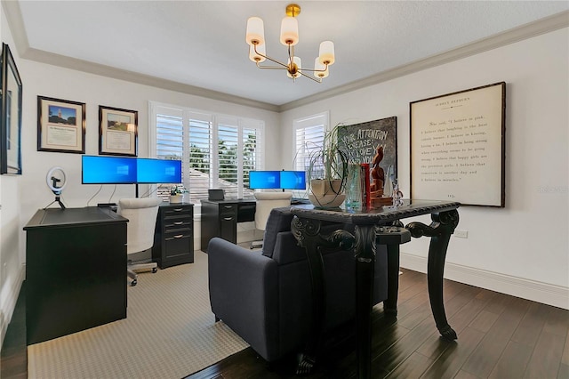 2388 Baronsmede Ct, Winter Garden, FL 34787 - home office featuring wood finished floors, a chandelier, and ornamental molding