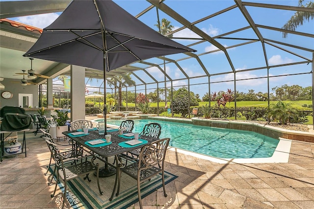 2388 Baronsmede Ct, Winter Garden, FL 34787 - outdoor pool with a patio area, ceiling fan, glass enclosure, and a hot tub