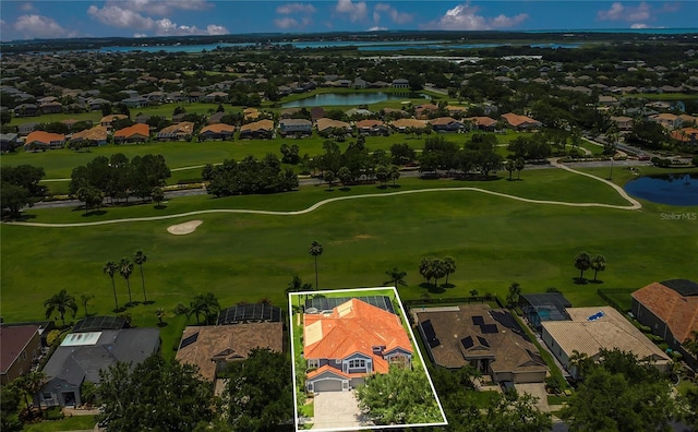 2388 Baronsmede Ct, Winter Garden, FL 34787 - aerial perspective of suburban area with a large body of water, property boundaries highlighted, and a golf course