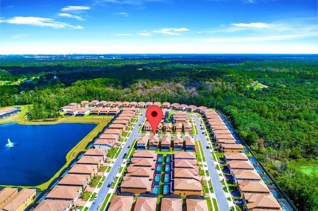 1512 Mumbai Way, Kissimmee, FL 34747 - aerial view of residential area featuring a heavily wooded area and a large body of water