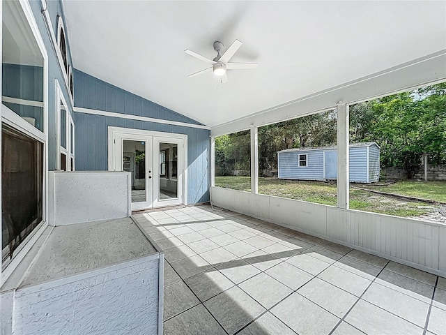 4274 Meeting Pl, Sanford, FL 32773 - unfurnished sunroom with french doors, vaulted ceiling, and ceiling fan