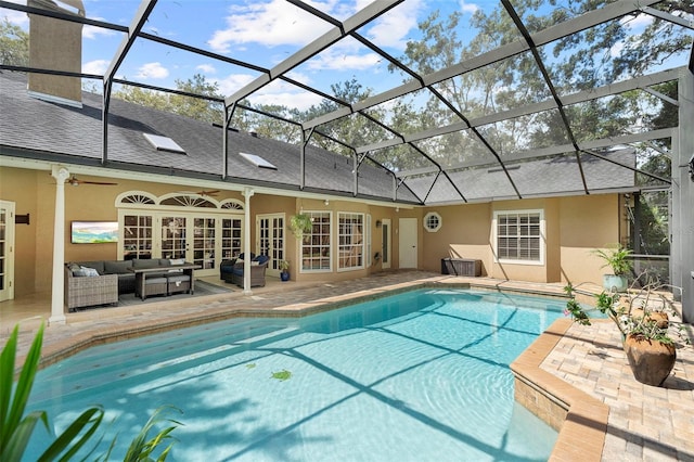 1689 Wingspan Way, Winter Springs, FL 32708 - swimming pool with an outdoor hangout area, french doors, a patio, and ceiling fan