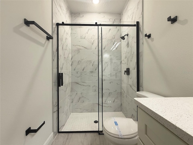 3551 W Fleece Dr, Dunnellon, FL 34433 - bathroom featuring a stall shower, vanity, and marble look tile flooring