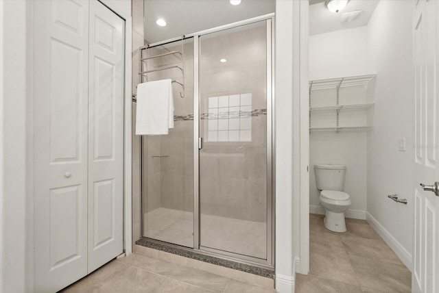 18920 Overton St, Orlando, FL 32833 - full bathroom with a closet, a stall shower, tile patterned floors, and recessed lighting