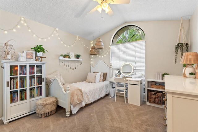 2737 Cahill Way, Lake Mary, FL 32746 - bedroom featuring vaulted ceiling, light carpet, a textured ceiling, and ceiling fan