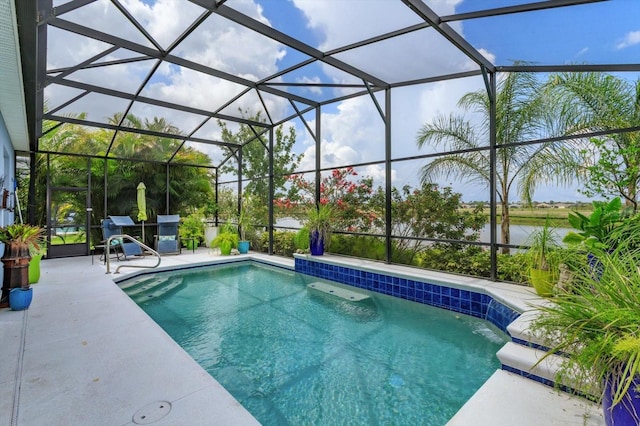 2440 Pawtucket Pass, Mount Dora, FL 32757 - outdoor pool with a patio, a water view, and glass enclosure