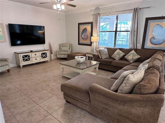 1452 Moon Valley Dr, Davenport, FL 33896 - tiled living area with ornamental molding and a ceiling fan