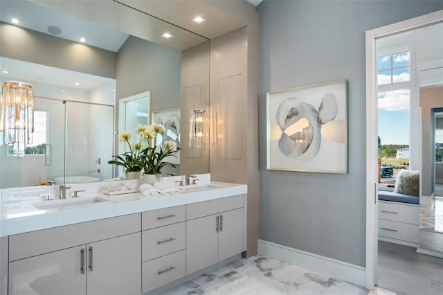 4007 Grande Brick Loop Unit 13, Orlando, FL 32837 - full bath with double vanity, a stall shower, and healthy amount of natural light