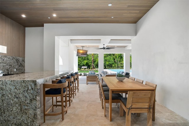 4007 Grande Brick Loop Unit 13, Orlando, FL 32837 - dining room featuring stone tile flooring, recessed lighting, wood ceiling, and ceiling fan