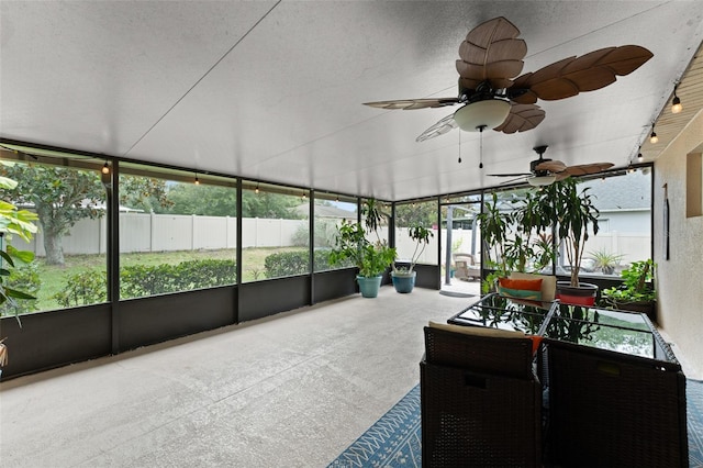 2042 Hayfield Way, Apopka, FL 32712 - sunroom featuring a ceiling fan and rail lighting