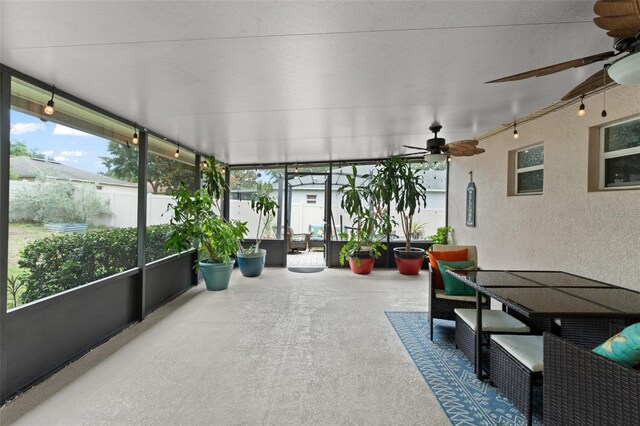 2042 Hayfield Way, Apopka, FL 32712 - sunroom featuring a ceiling fan and outdoor dining space