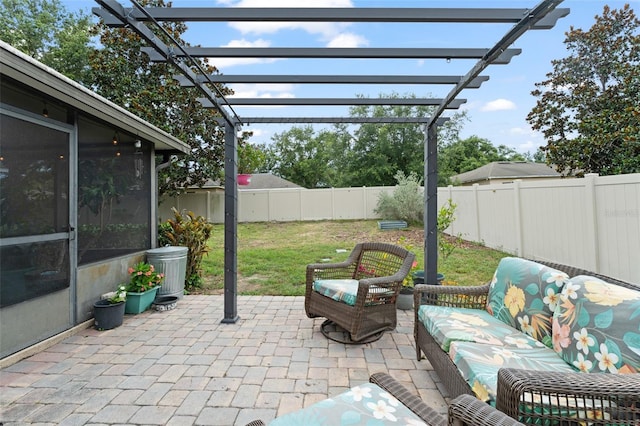2042 Hayfield Way, Apopka, FL 32712 - fenced backyard featuring a pergola, a patio area, and a sunroom