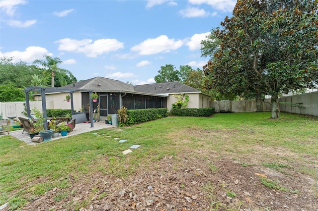 2042 Hayfield Way, Apopka, FL 32712 - rear view of property featuring a sunroom, a fenced backyard, a patio, and a pergola