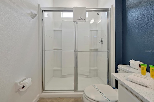 4429 Ganesha Loop, Kissimmee, FL 34746 - bathroom with a shower stall, a textured wall, and vanity