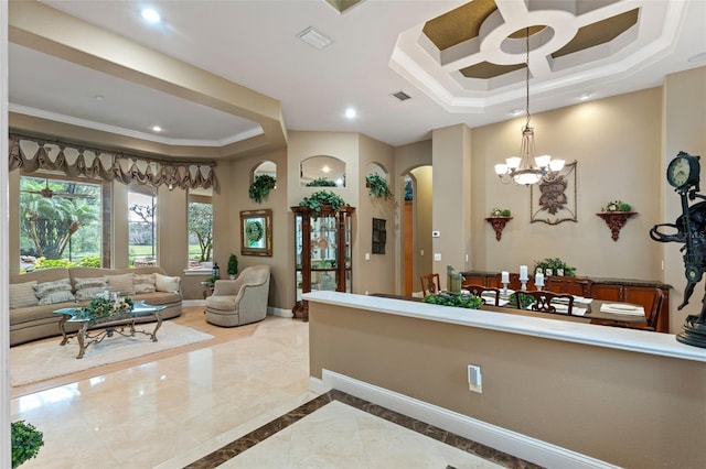 1224 Northern Way, Winter Springs, FL 32708 - interior space featuring arched walkways, a chandelier, ornamental molding, hanging light fixtures, and recessed lighting