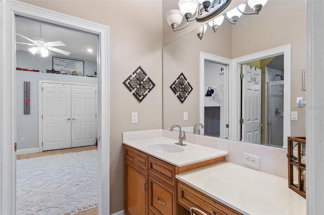 1224 Northern Way, Winter Springs, FL 32708 - bathroom with vanity, a chandelier, and an enclosed shower
