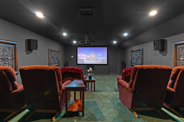 1224 Northern Way, Winter Springs, FL 32708 - home theater featuring carpet floors, lofted ceiling, and recessed lighting